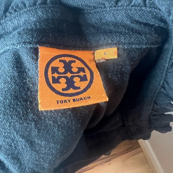 Tory Burch Black Emily Ruffle Polo Size L Pima Cotton Old Money Quiet Luxury - Picture 4 of 5